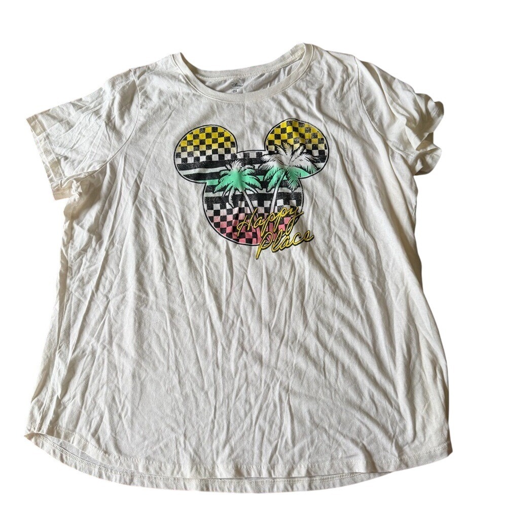 Disney Celebrate Together Mickey Mouse Happy Place Graphic Tee 2X Checkered Palm